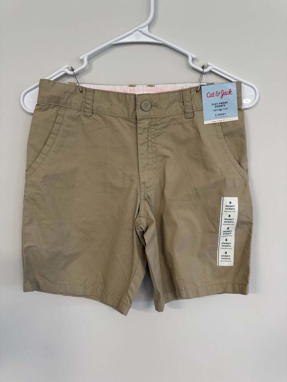 Cat & Jack Boys' Flat-Front Chino Shorts Khaki Size 8 Husky New with Tags